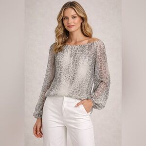 Viola Borghi Silk Off-Shoulder Gray Animal Print Blouse